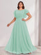 A-Line/Princess Scoop Short Sleeves Floor-Length Plus Size Bridesmaid Dresses with Ruffles & Ruched