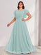 A-Line/Princess Scoop Short Sleeves Floor-Length Plus Size Bridesmaid Dresses with Ruffles & Ruched
