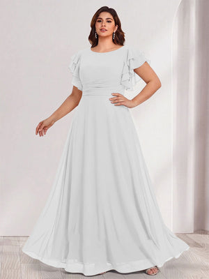 A-Line/Princess Scoop Short Sleeves Floor-Length Plus Size Bridesmaid Dresses with Ruffles & Ruched