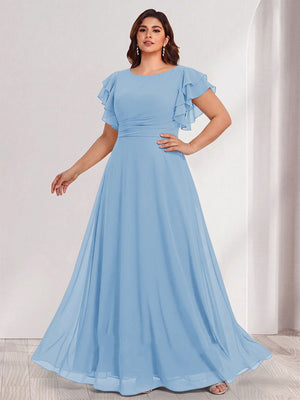 A-Line/Princess Scoop Short Sleeves Floor-Length Plus Size Bridesmaid Dresses with Ruffles & Ruched