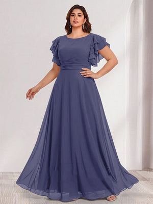 A-Line/Princess Scoop Short Sleeves Floor-Length Plus Size Bridesmaid Dresses with Ruffles & Ruched