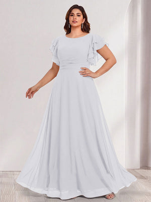 A-Line/Princess Scoop Short Sleeves Floor-Length Plus Size Bridesmaid Dresses with Ruffles & Ruched