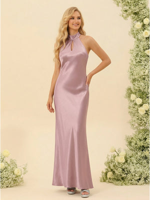 Sheath/Column Halter Sleeveless Ankle-Length Bridesmaid Dresses with Ruched