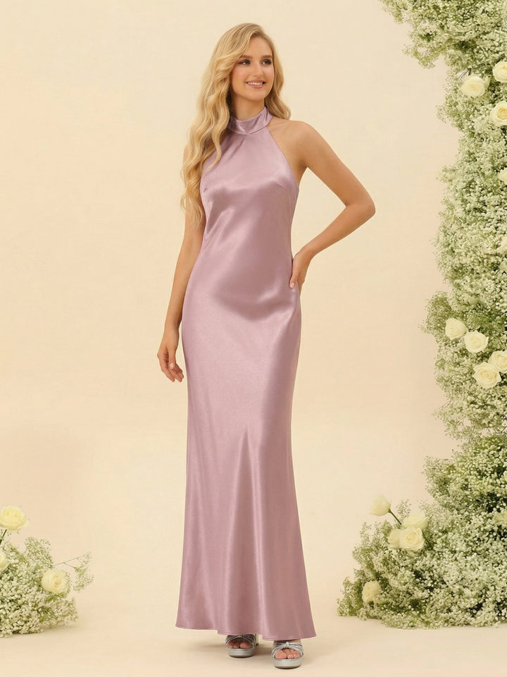 Sheath/Column Halter Sleeveless Ankle-Length Bridesmaid Dresses with Ruched
