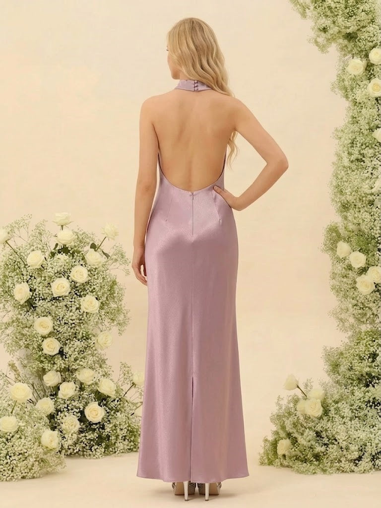 Sheath/Column Halter Sleeveless Ankle-Length Bridesmaid Dresses with Ruched