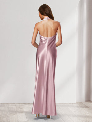 Sheath/Column Halter Sleeveless Ankle-Length Bridesmaid Dresses with Ruched