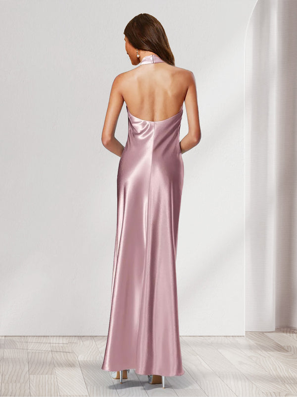 Sheath/Column Halter Sleeveless Ankle-Length Bridesmaid Dresses with Ruched