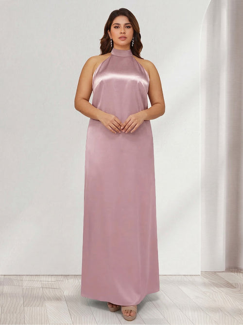 Sheath/Column Halter Sleeveless Ankle-Length Plus Size Bridesmaid Dresses with Ruched