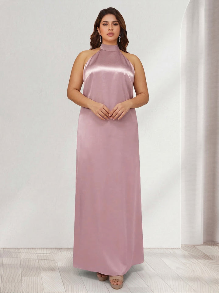 Sheath/Column Halter Sleeveless Ankle-Length Plus Size Bridesmaid Dresses with Ruched