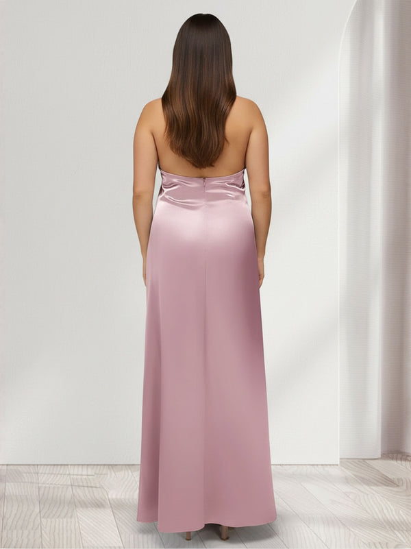 Sheath/Column Halter Sleeveless Ankle-Length Plus Size Bridesmaid Dresses with Ruched