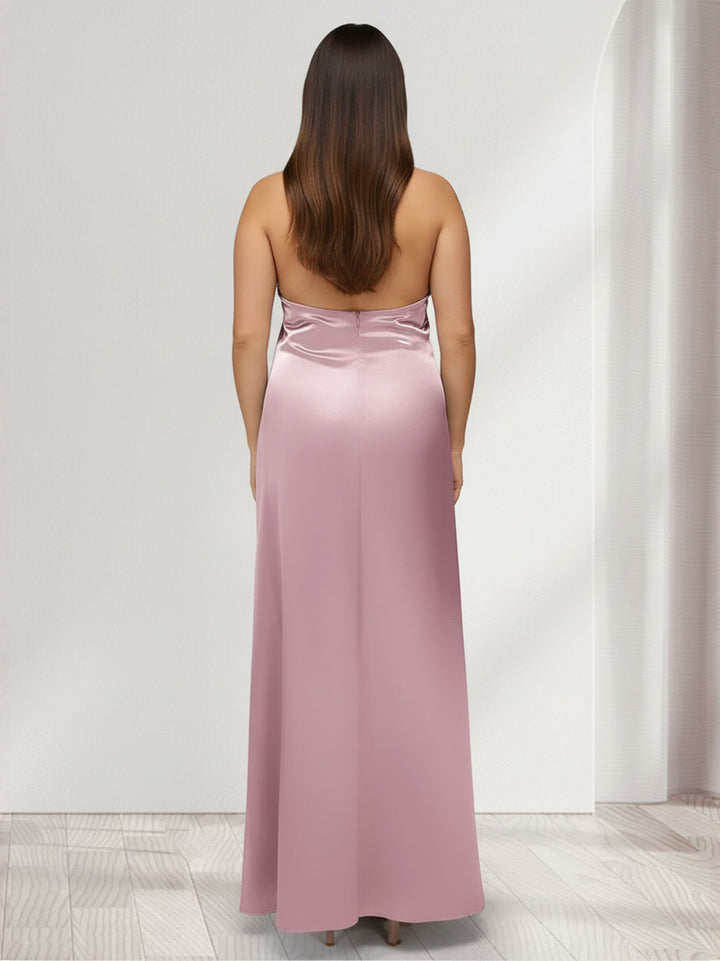 Sheath/Column Halter Sleeveless Ankle-Length Plus Size Bridesmaid Dresses with Ruched