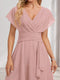 A-Line/Princess V-Neck Short Sleeves Knee-Length Bridesmaid Dresses with Ruffles