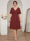 A-Line/Princess V-Neck Short Sleeves Knee-Length Plus Size Bridesmaid Dresses with Ruffles