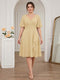 A-Line/Princess V-Neck Short Sleeves Knee-Length Plus Size Bridesmaid Dresses with Ruffles