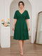 A-Line/Princess V-Neck Short Sleeves Knee-Length Plus Size Bridesmaid Dresses with Ruffles