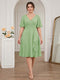A-Line/Princess V-Neck Short Sleeves Knee-Length Plus Size Bridesmaid Dresses with Ruffles