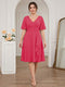 A-Line/Princess V-Neck Short Sleeves Knee-Length Plus Size Bridesmaid Dresses with Ruffles