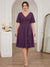 A-Line/Princess V-Neck Short Sleeves Knee-Length Plus Size Bridesmaid Dresses with Ruffles