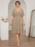 A-Line/Princess V-Neck Short Sleeves Knee-Length Plus Size Bridesmaid Dresses with Ruffles
