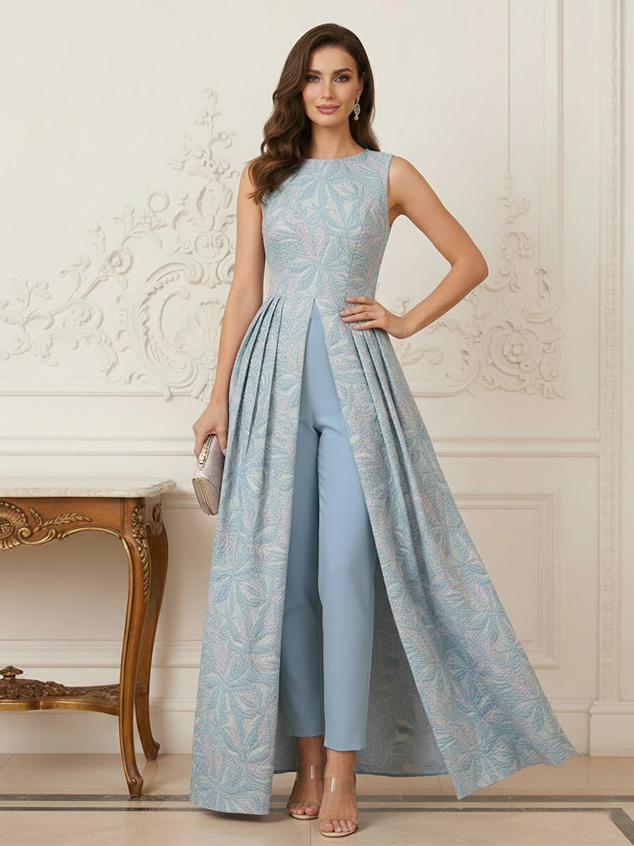 A-Line/Princess Crew Neck Sleeveless Floor-Length Mother of the Bride Dresses with Split Side &amp; Pleats