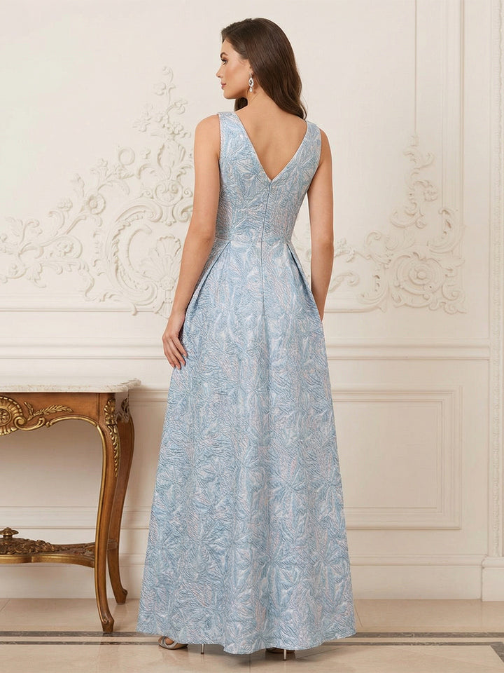 A-Line/Princess Crew Neck Sleeveless Floor-Length Mother of the Bride Dresses with Split Side &amp; Pleats