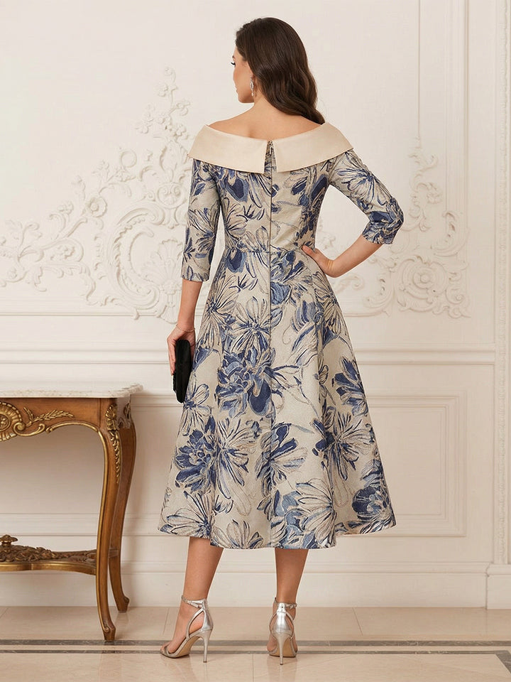 A-Line/Princess Off-the-Shoulder 3/4 Sleeves Tea-Length Mother of the Bride Dresses with Ruffles