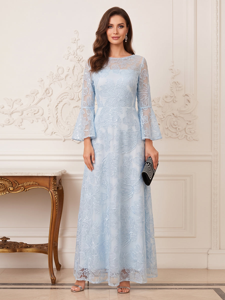 A-Line/Princess Scoop Long Sleeves Floor-Length Mother of the Bride Dresses with Embroidery