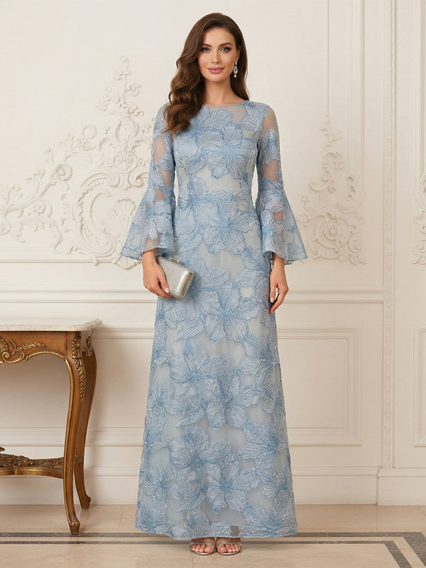 A-Line/Princess Scoop Long Sleeves Floor-Length Mother of the Bride Dresses with Embroidery
