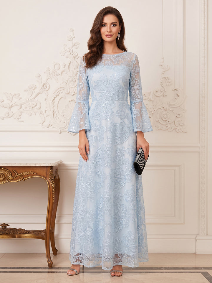 A-Line/Princess Scoop Long Sleeves Floor-Length Mother of the Bride Dresses with Embroidery