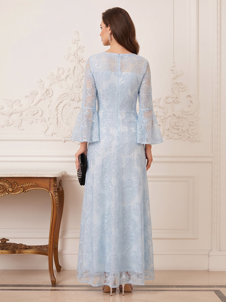 A-Line/Princess Scoop Long Sleeves Floor-Length Mother of the Bride Dresses with Embroidery