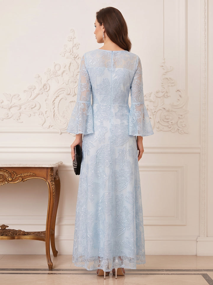 A-Line/Princess Scoop Long Sleeves Floor-Length Mother of the Bride Dresses with Embroidery