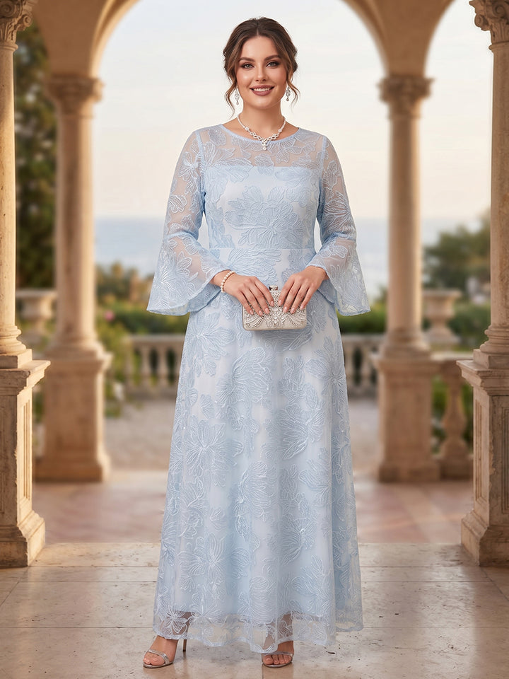 A-Line/Princess Scoop Long Sleeves Floor-Length Plus Size Mother of the Bride Dresses with Embroidery