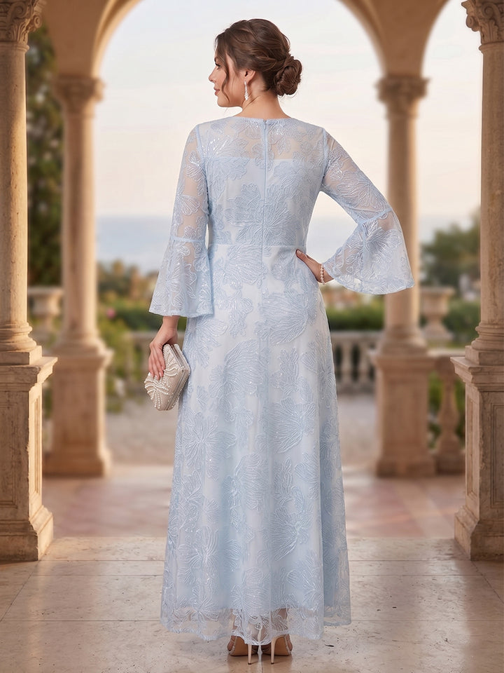 A-Line/Princess Scoop Long Sleeves Floor-Length Plus Size Mother of the Bride Dresses with Embroidery
