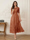 A-Line/Princess Illusion Neck Half Sleeves Tea-Length Mother of the Bride Dresses with Applique & Sash