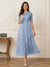A-Line/Princess Illusion Neck Half Sleeves Tea-Length Mother of the Bride Dresses with Applique & Sash