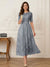 A-Line/Princess Illusion Neck Half Sleeves Tea-Length Mother of the Bride Dresses with Applique & Sash