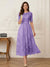 A-Line/Princess Illusion Neck Half Sleeves Tea-Length Mother of the Bride Dresses with Applique & Sash