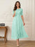 A-Line/Princess Illusion Neck Half Sleeves Tea-Length Mother of the Bride Dresses with Applique & Sash