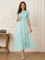A-Line/Princess Illusion Neck Half Sleeves Tea-Length Mother of the Bride Dresses with Applique & Sash