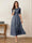 A-Line/Princess Illusion Neck Half Sleeves Tea-Length Mother of the Bride Dresses with Applique & Sash
