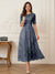 A-Line/Princess Illusion Neck Half Sleeves Tea-Length Mother of the Bride Dresses with Applique & Sash