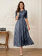 A-Line/Princess Illusion Neck Half Sleeves Tea-Length Mother of the Bride Dresses with Applique & Sash