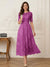 A-Line/Princess Illusion Neck Half Sleeves Tea-Length Mother of the Bride Dresses with Applique & Sash