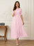 A-Line/Princess Illusion Neck Half Sleeves Tea-Length Mother of the Bride Dresses with Applique & Sash