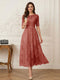 A-Line/Princess Illusion Neck Half Sleeves Tea-Length Mother of the Bride Dresses with Applique & Sash