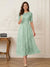 A-Line/Princess Illusion Neck Half Sleeves Tea-Length Mother of the Bride Dresses with Applique & Sash