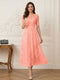 A-Line/Princess Illusion Neck Half Sleeves Tea-Length Mother of the Bride Dresses with Applique & Sash