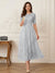 A-Line/Princess Illusion Neck Half Sleeves Tea-Length Mother of the Bride Dresses with Applique & Sash