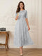 A-Line/Princess Illusion Neck Half Sleeves Tea-Length Mother of the Bride Dresses with Applique & Sash