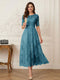A-Line/Princess Illusion Neck Half Sleeves Tea-Length Mother of the Bride Dresses with Applique & Sash